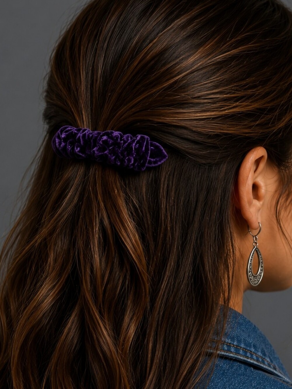 Vintage Dark Purple Velvet Ruffle Hair Barrette